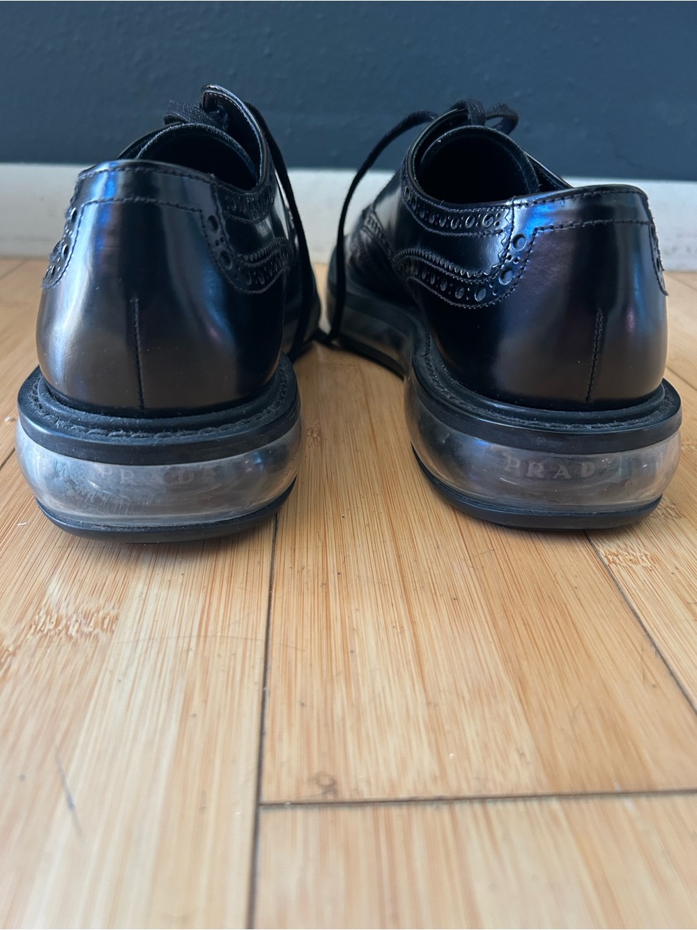 Prada Black Brogue Leather Derby with Transparent Air-Cushion Sole - Picture 6 of 9